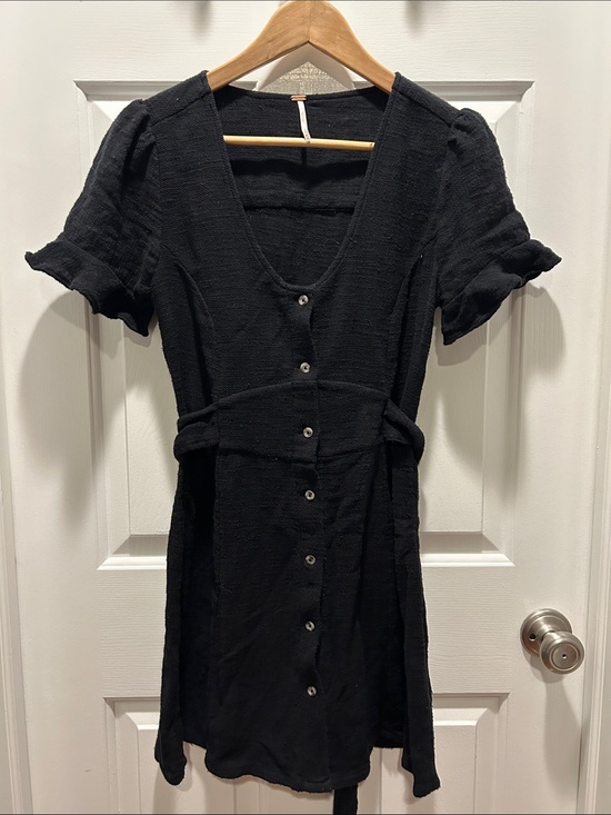 Free People Dresses & Skirts - Free People Black Button-Front Mini Dress with Self-Tie Waist
